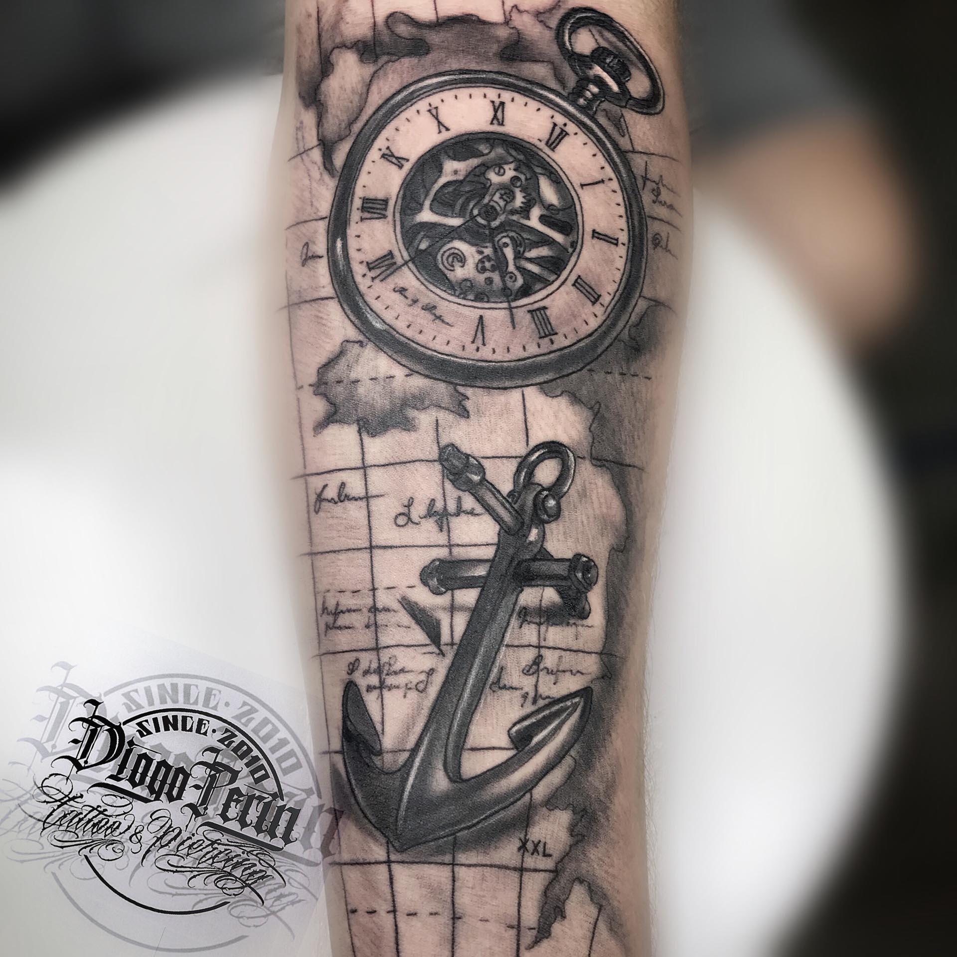 carta nautica ancla brujula tattoo alicante realista tattoo byn black and grey realistic tattoo tatuaje alicante