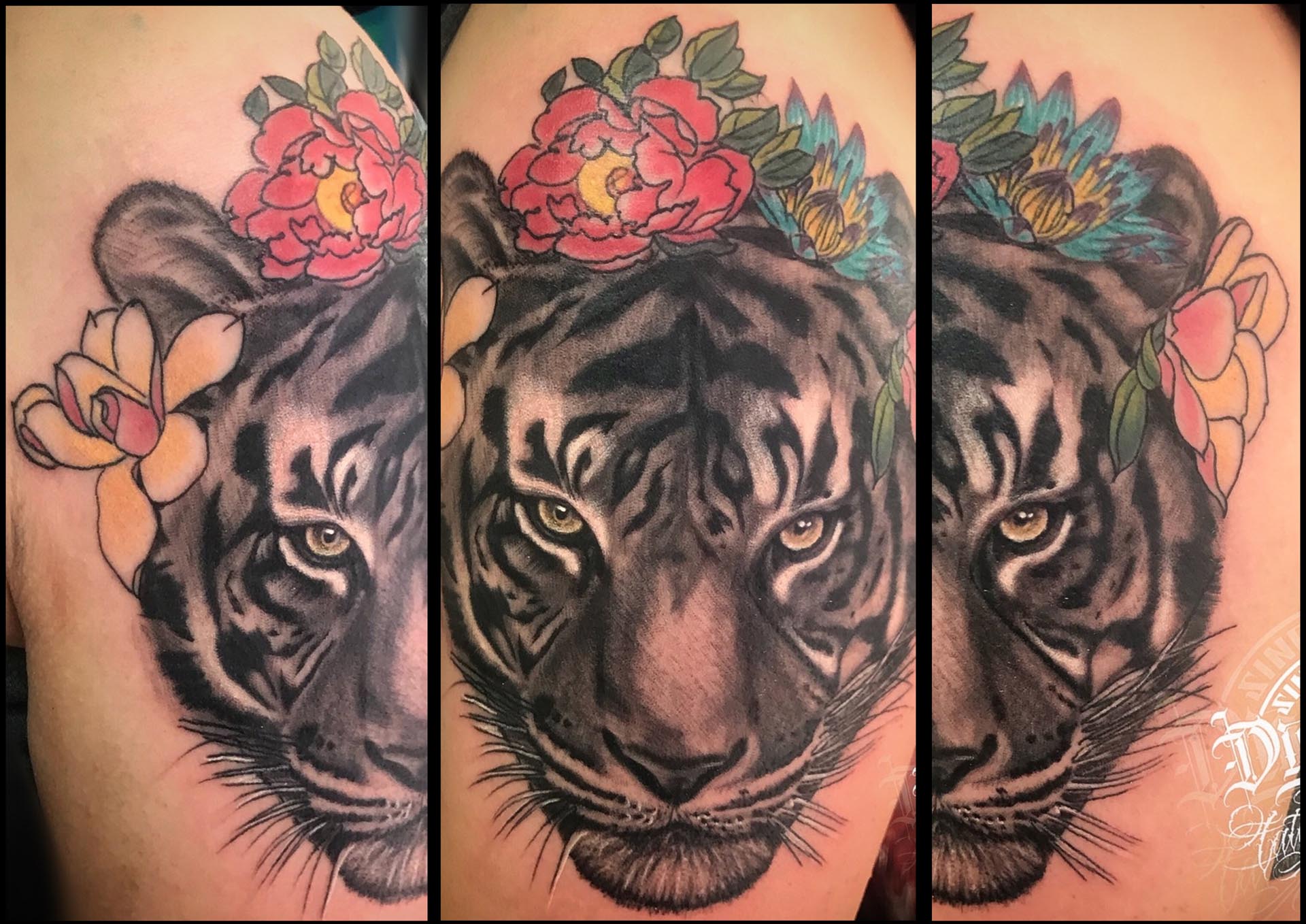 tatuaje tigre realista color realismo a color tattoo fullcolor tattoo tigre alicante